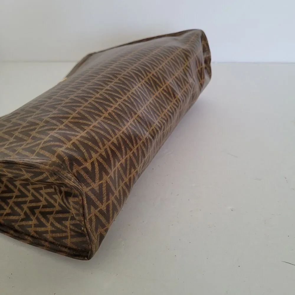 Mario Valentino Bag Clutch Pouch Vintage Handbag Zip‎ Designe Italian Brown Logo